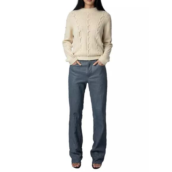 Zadig & Voltaire Morley Cable-Knit Merino Wool Sweater Vanilla Women's Large - Picture 5 of 16